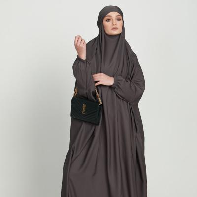 China 2022 New Young Ladies Malaysia Gray Abaya Pewter One-Piece Islamic Arab Muslim Formal Casual Daily Ramadan Prayer Dress for sale