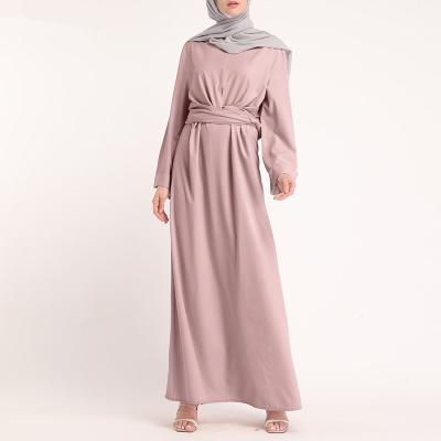 China 2022 New Summer Daily Casual Formal Muslim Women's Long Waist Solid Color Section Muslim Women's Lace-Up Abaya for sale