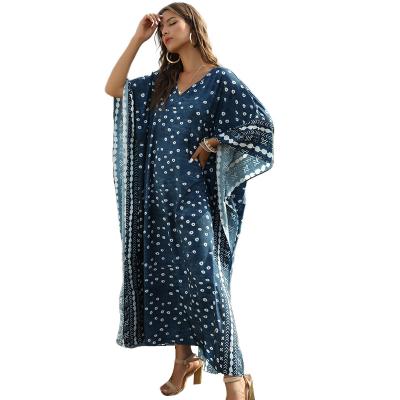 China Europe 2022 Daily Casual Formal And Middle East Casual Muslim Middle East Summer Ladies Long Dress Printed Batwing Sleeve Loose Skirt For Home for sale