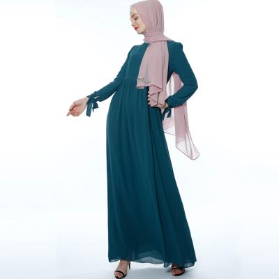 China 2022 New Ladies Dubai Dress Women Solid Color Pearl Floral Abaya Arabic Muslim Long Dress Casual Formal Daily Chiffon Arabic for sale