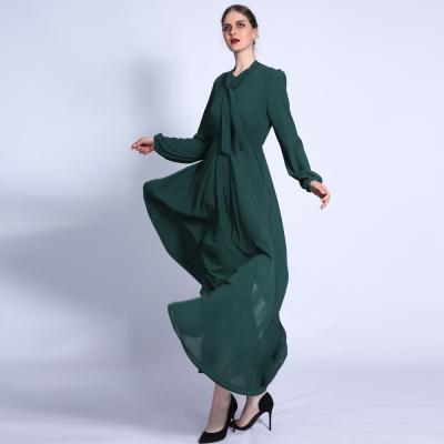 China 2022 New Design Women's Daily Casual Formal Women's Dress Elastic High End Double Skirt Muslim Dubai Arabic Chiffon Maxi Dress for sale