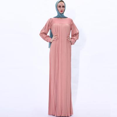 China Arabic Dubai Solid Color Long Dress Fashion Daily Casual Muslim Muslim Simple Sleeve Pleated Dress Long for sale