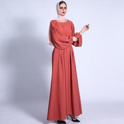 China 2022 New Design 2022 New Women Muslim Muslim Ladies Long Dress Dry Cleaning Arabic Dubai Solid Color Round Neck Lantern Sleeve Long Dress for sale