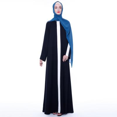 China Black and white stiched long dress muslim dress women's long dress solid color muslim women's robe dubai formal casual daily arabic dress for sale