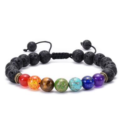 China FASHIONABLE 7 Chakra Bracelet Men Wome Lava Rock Aromatherapy Essential Oil Diffuser Bracelet Braided Natural Stone Yoga Bead Bracelets for sale