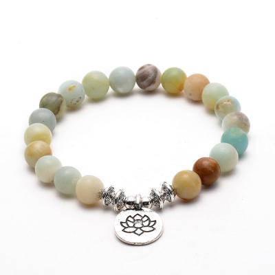 China CLASSIC Hot Natural Stone Jewelry Lotus Charm Bracelet Elastic Bracelet Mala Buddha Amazon Stone Saling Bead Bracelet 8mm For Women Men for sale