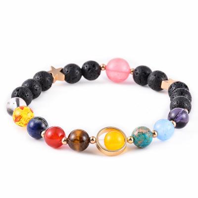 China CLASSIC Black Lava Stone Essential Oil Women Universe Galaxy Galaxy Eight Planet Solar System Guardian Stars Bracelet Bangle for sale