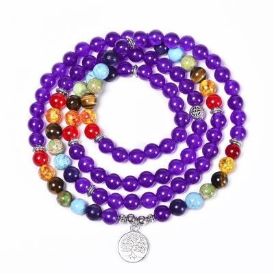 China New Arrival 108 FASHIONABLE Lotus OM Tree Mala Amethyst Bracelet 8mm Beads Natural Stone Beaded Bracelet Life Beads Pendant Bracelet for sale