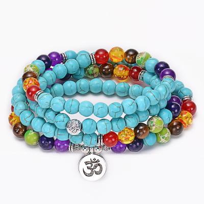 China Turquoise Mala Bead Bracelet Yoga Tree 108 Beads Natural Stone Chakra Bracelet of Life Hot-selling CLASSIC Lotus Pendant Beaded Bracelet for sale