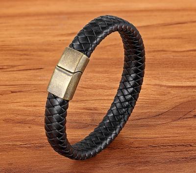 China Punk Europe and the American Classic Leather Rope Braided Buckle Leather Bracelet Magnet Bangle Stainless Steel Unisex Wholesale for sale