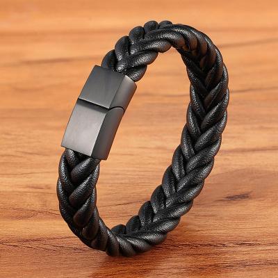 China New Punk Muti-Layer Braided Style Leather Unisex Punk Style Couples Bracelet Buckle Magnet Stainless Steel Bracelet Wholesale for sale