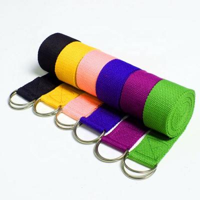 China Durable High Quality Custom Adjustable Double D-Rings Cotton Yoga Stretch Strap Fitness Yoga Elastic Band Belt for sale