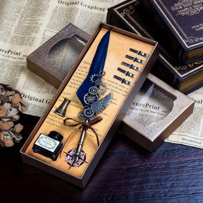 China Cheap Advertising Punk Style Dip Pen Set Calligraphy Pen Gift Set With 5pcs Replace Silver Seeds To Bottle Ink for sale