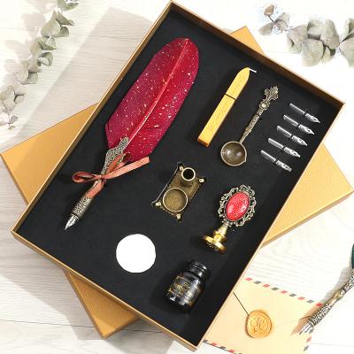 China Cheap High Quality Promotional Items Fountain Pens Custom Logo Multicolors Feather Calligraphy Pen Gift Set for sale