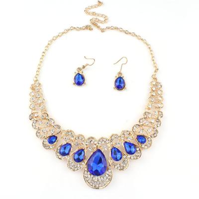 China Charming Crystal Rhinestone Bib Chain Necklace Cheap Fashion Party Accessories Drop Earrings Jewelry Set for sale