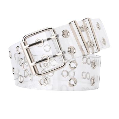 China New Fashion Alloy Buckle Belt High Quality Custom Cheap Metal Hole PU Design Transparent Belt Women for sale