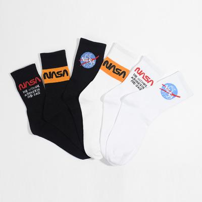 China Sporty Custom Logo Heron Preston Unisex Socks Fashion Space Alphabet NASA Letters Cotton White Black Men Crew Socks Women for sale