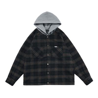 China Men's Breathable High Fashion Clothes Stands Oversized Buttons Flannel Plaid Overshirt Coat Mens Hooded Hooded Casual Jackets for sale