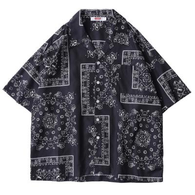 China Wholesale Viable Summer Vintage All Over Bandanna Print Beach Men's Hawaiian Shirt Button Down Long Sleeve Shirts Streetwear for sale