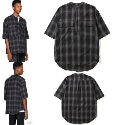 China Viable fear of god mens streetwear shirts grid cotton button short sleeve high street shirts knitted shirts for men for sale