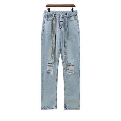 China 2021 Spring New Summer Hip Hop Streetwear Breathable Custom Jeans Men's Jeans Denim Pants Fear Of God Distressed Trousers for sale