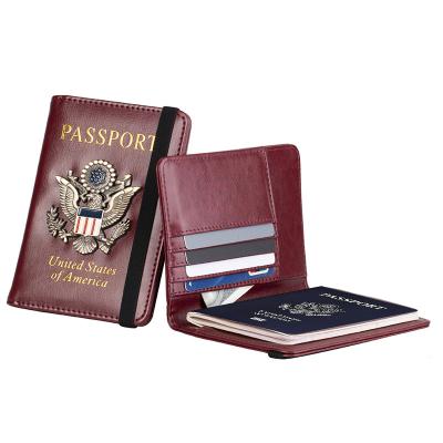 China Fashion Novlo World Vintage PU Passport Holder Leather Multi-Card Slots Antimagnetic Metal Logo With Elastic Band Rfid Bank Card Holders for sale