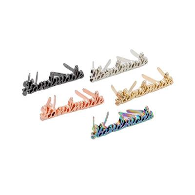 China Durable Nolvo World 5 Color 35mm Mounted Gold Handmade Label Letters Rainbow Metal Label Logo For DIY Purse Bags for sale