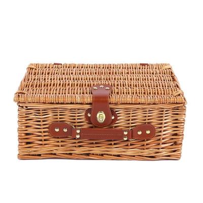 China Customized Good Quality Sustainable Logo Wicker Basket Empty Wicker Gift With Fabric Lining And Lid for sale