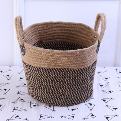 China Best selling viable cheap round natural material jute rope laundry basket for living room for sale