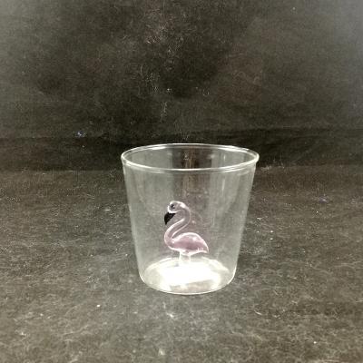 China 2021 new freed creative glass cups modern with figurine flamingo inside for kitchen glassware for wine bar for sale