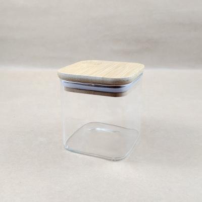 China Freshness Preservation Factory Supply New Design Square Food Storage Glass Jar With Lid/Square Shape Stash Lid Storage Container/Bamboo Jar For Home for sale