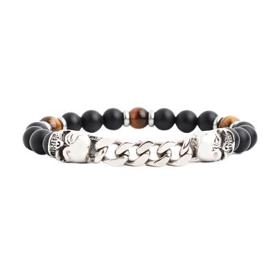 China FASHIONABLE Custom Jewelry Stainless Steel Skull Chain Natural Stone Tiger Eye Bracelet for sale