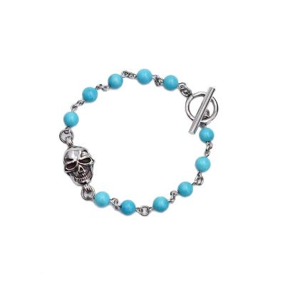 China TRENDY Customized Jewelry Stainless Chain Skull Charm Natural Stone Bracelet for sale