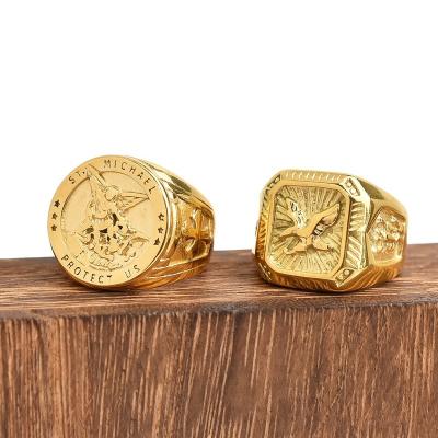 China Hiphop St Michael Stainless Steel Gold Plated Vintage Rings For Mens Womens for sale