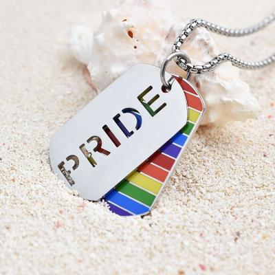 China TRENDY Equality Love LGBT Pride Rainbow Stainless Steel Pendant Necklace for sale