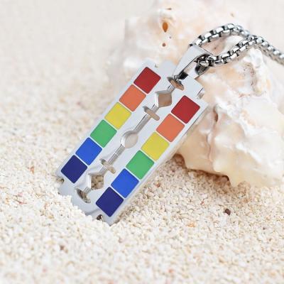 China FASHIONABLE Hot Selling Colorful Razor Blades Pendant Stainless Steel Necklace for sale