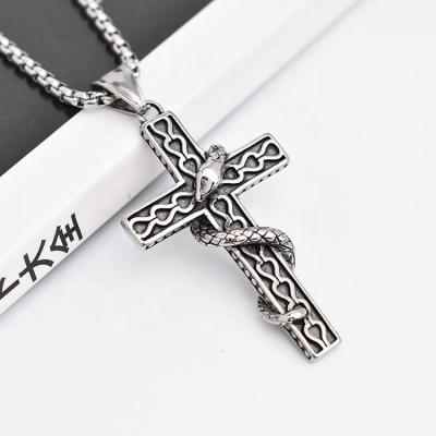 China Stainless Steel FASHIONABLE Gothic Cross Snake Men Pendant Necklace for sale