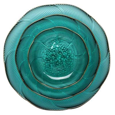 China Sustainable INS Factory Price 13 Inch Green And Black Leaf Style Glass Charger Plate for sale