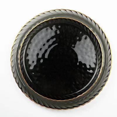 China Viable Nordic Factory Price 13 Inch Black Ins Gold Rim Glass Charger Plates for sale