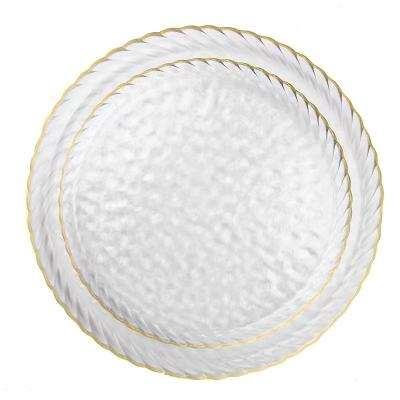 China Viable Nordic Ins factory price dropshiping 13 inch Clear Gold Rim Glass Charger Plates for sale