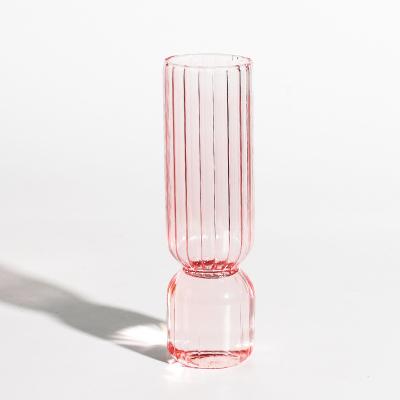 China INS factory price new solid color modern striped glass vase for home decor for sale