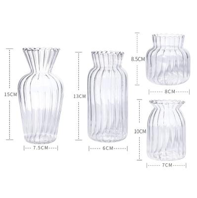 China Modern ins factory price handicraft striped clear glass vase for home decor for sale