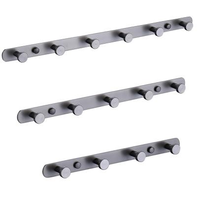 China Viable No Drilling Stainless Steel 3 Stick Satin Black Graphite Wall Mounted Coat Rack 4 5 6 7 8 Cloth Hooks for sale