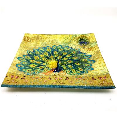 China Personality Disposable Creative Hand Painted Peacock Square Dish Supports Hotel Tableware Household Custom Processing Ice for sale