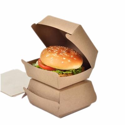 China Handmade Custom Printed Disposable Mini Kraft Paper Food Grade Bread Pizza Hamburger Packaging Box for sale