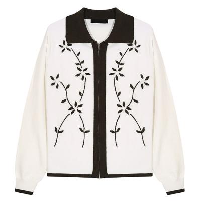 China Embroidered 2022 French Style Women Vintage Cardigan With Collar Embroidered Autumn Sweater For Women for sale