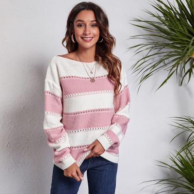 China Anti-Wrinkle Sweater Women Knit Pullovers Female Autumn Tops Streetwear Sweater Long Sleeve Hollow Striped Pullovers for sale