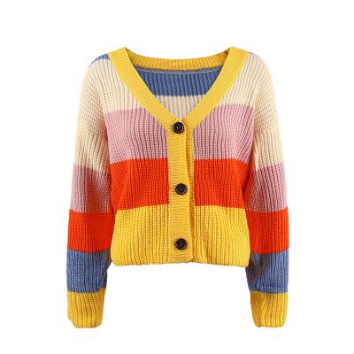 China High Quality Anti-Wrinkle Women's Button Cardigan Sweater Summer Multicolor Mix Long Sleeve Crossover Sweater for sale