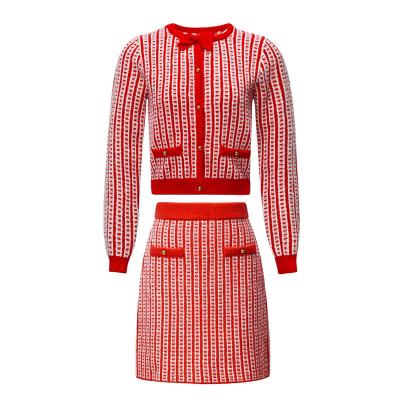 China High Quality Fashion Ladies Knitwear Skirt Set Long Sleeve Sweater Dress Autumn Cardigan Sets For Women for sale