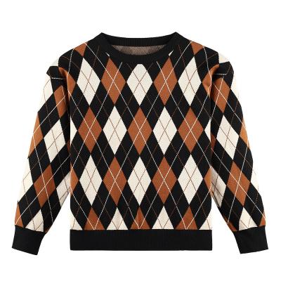 China High Quality Men's Anti-Wrinkle Crewneck Stylish Casual Slim Long Sleeve Pullover Sweaters Argyle Pattern Lightweight Cable Knitted Sweater for sale